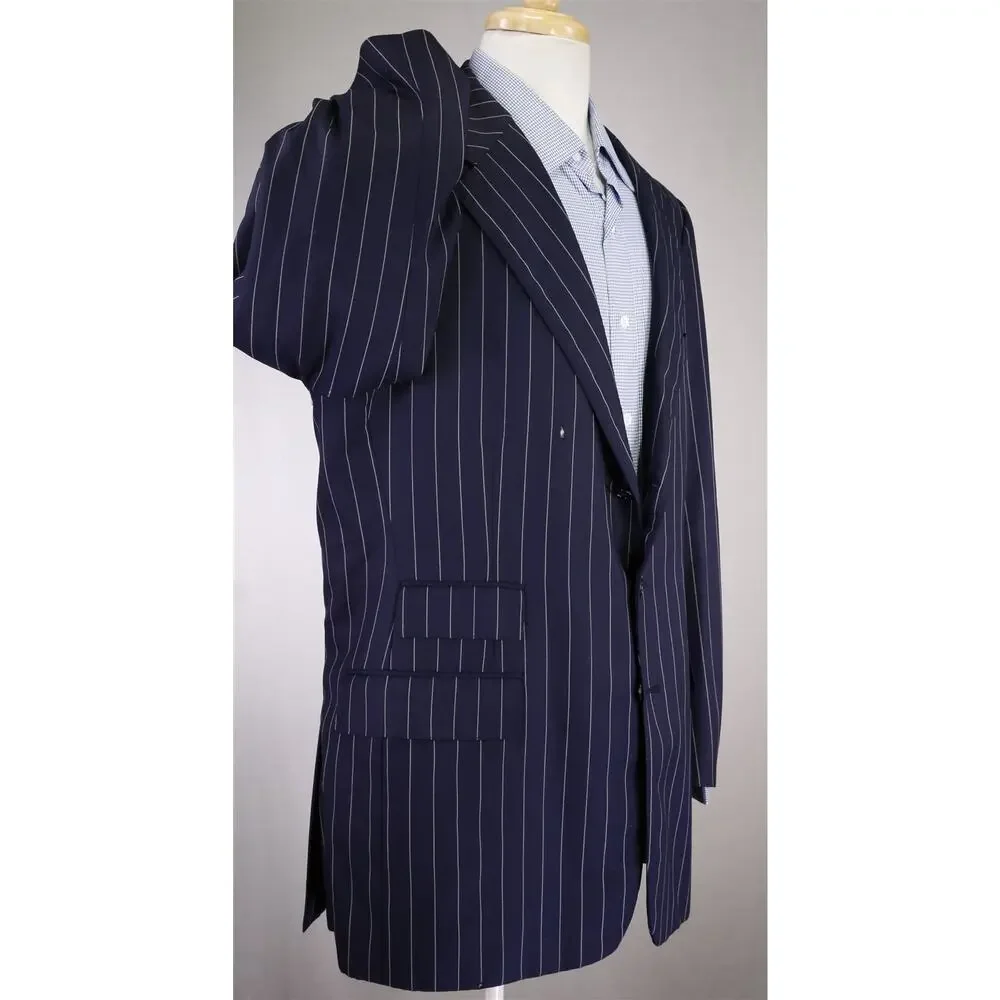 Ralph Lauren Purple Label Navy Blue Pinstripe 2-Btn Suit Jacket Blazer 42L